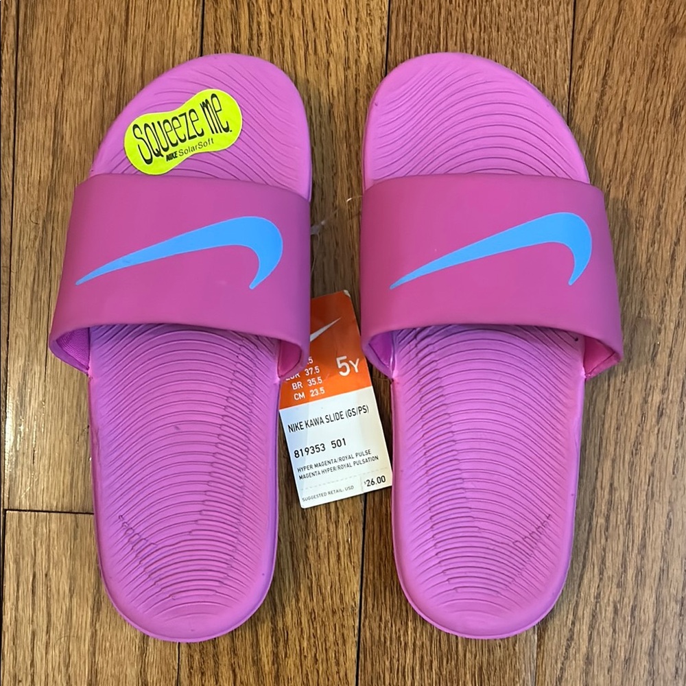 Nike Pink and Blue Slides